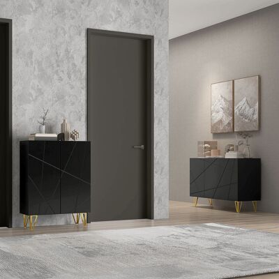 SANS MARQUE Aparador De Entrada Con 3 Puertas Y Estantes Ajustables Para Cocina Sala 120x40x75 Cm Negro SANS MARQUE Aparador De Entrada Con 3 Puertas Y Estantes Ajustables Para Cocina Sala 120x40x75 Cm Negro