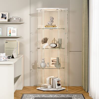 DREAMMESPACE Vitrina De Exposición De Cristal De 4 Niveles - Pentagonal - Con Led Rgb - Mueble De Colección Con Cerradura 42,5x42,5x162 Cm - Blanco DREAMMESPACE Vitrina De Exposición De Cristal De 4 Niveles - Pentagonal - Con Led Rgb - Mueble De Colección Con Cerradura 42,5x42,5x162 Cm - Blanco
