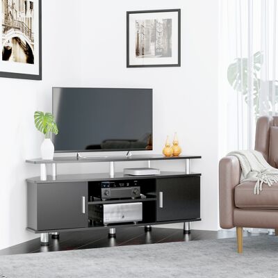 PZCC Mueble De Tv Clásico Para Salón Con 2 Estantes Y 2 Armarios, Mdf Y Acero Inoxidable, Negro, 120 X 39,5 X 52 Cm. PZCC Mueble De Tv Clásico Para Salón Con 2 Estantes Y 2 Armarios, Mdf Y Acero Inoxidable, Negro, 120 X 39,5 X 52 Cm.