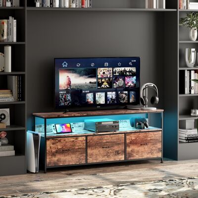TANANT Mueble De Tv 137 Cm - Con 3 Cajones De Tela Negra, Mueble De Tv Moderno Con Iluminación Led, Estructura De Metal, Patas Regulables En Altura, Mueble De Tv De Almacenamiento Moderno - Marrón TANANT Mueble De Tv 137 Cm - Con 3 Cajones De Tela Negra, Mueble De Tv Moderno Con Iluminación Led, Estructura De Metal, Patas Regulables En Altura, Mueble De Tv De Almacenamiento Moderno - Marrón