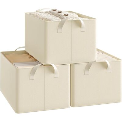 Juego De 3 Cajas De Almacenaje Plegables De Tela Con Asas, 47 X 35 X 30 Cm, Color Crema - Woltu Juego De 3 Cajas De Almacenaje Plegables De Tela Con Asas, 47 X 35 X 30 Cm, Color Crema - Woltu