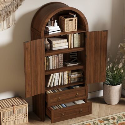 STILVORA Aparador Con 2 Cajones Y Puertas De Ratán, Estantes Ajustables, Estilo Vintage, En Mdf, 80×40×180 Cm, Nogal STILVORA Aparador Con 2 Cajones Y Puertas De Ratán, Estantes Ajustables, Estilo Vintage, En Mdf, 80×40×180 Cm, Nogal