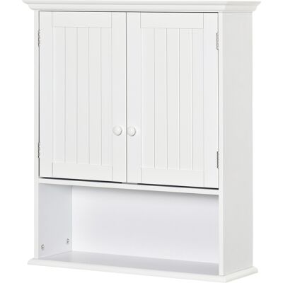 KLEANKIN Armario Baño De Pared Con 2 Puertas Estante Interior Ajustable Y Compartimento Abierto Mueble Auxiliar Suspendido Multiusos Para Cocina 60x20x70,5 Cm KLEANKIN Armario Baño De Pared Con 2 Puertas Estante Interior Ajustable Y Compartimento Abierto Mueble Auxiliar Suspendido Multiusos Para Cocina 60x20x70,5 Cm