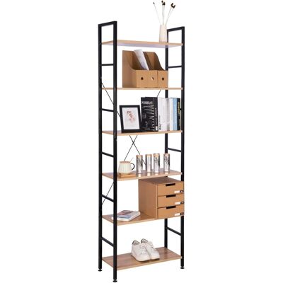 Estantería Con 6 Escalera Soporte De La Planta Estante De Almacenamianto De Madera De Acero Roble Claro+ Negro 60x28x180cm - Woltu Estantería Con 6 Escalera Soporte De La Planta Estante De Almacenamianto De Madera De Acero Roble Claro+ Negro 60x28x180cm - Woltu