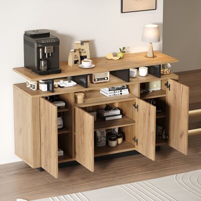 JHY DESIGN Cómoda/aparador – 4 Puertas Y Tres Compartimentos Abiertos – Ideal Para El Salón, Recibidor O Despacho – Acabado Natural, Dimensiones Ancho 140/profundidad 40/alto 85 Cm JHY DESIGN Cómoda/aparador – 4 Puertas Y Tres Compartimentos Abiertos – Ideal Para El Salón, Recibidor O Despacho – Acabado Natural, Dimensiones Ancho 140/profundidad 40/alto 85 Cm