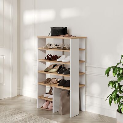 Armario Para Zapatos Marlon, Roble Blanco/dorado, 60 X 100 Cm Con 5 Compartimentos, Vicco Armario Para Zapatos Marlon, Roble Blanco/dorado, 60 X 100 Cm Con 5 Compartimentos, Vicco