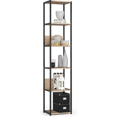 Akord - Estantería Loft 40 Cm Metálica Negro Con 6 Estantes En Roble Sonoma 40x32x192 Cm Akord - Estantería Loft 40 Cm Metálica Negro Con 6 Estantes En Roble Sonoma 40x32x192 Cm