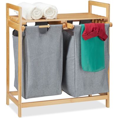Cesto Ropa Sucia Con Estante, 2 Compartimentos De 30 L, Cesta Colada Bambú Extraíble 73x64x33 Cm, Natural/gris - Relaxdays Cesto Ropa Sucia Con Estante, 2 Compartimentos De 30 L, Cesta Colada Bambú Extraíble 73x64x33 Cm, Natural/gris - Relaxdays