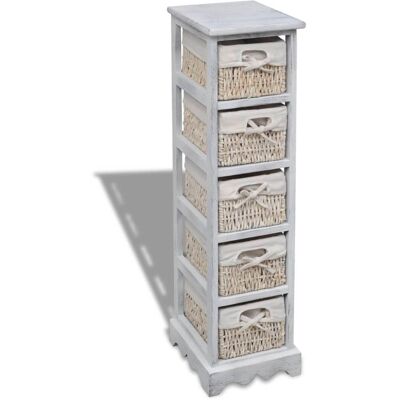 vidaXL Estantería de Madera con 5 Cestas Blanco - Estantería vidaXL Estantería de Madera con 5 Cestas Blanco - Estantería
