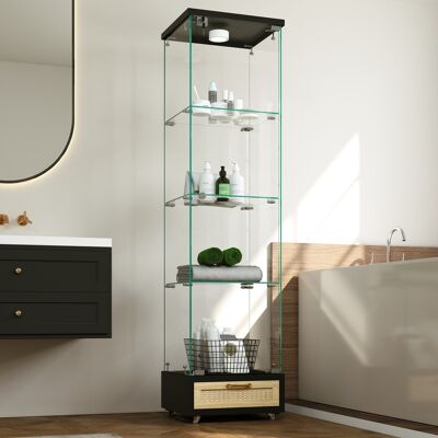 KELLANY Vitrina De Vidrio Moderna Con Cajones, Vitrina Con Iluminación Led, Estantería De Vidrio Templado, Armario De Una Puerta Con Cuatro Estantes, Adecuado Para Sala De Estar Y Dormitorio, Negro - H167/b42 KELLANY Vitrina De Vidrio Moderna Con Cajones, Vitrina Con Iluminación Led, Estantería De Vidrio Templado, Armario De Una Puerta Con Cuatro Estantes, Adecuado Para Sala De Estar Y Dormitorio, Negro - H167/b42