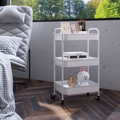 TORMATOR Carrito Auxiliar Con Ruedas De 3 Niveles Carrito De Cocina Con 3 Cestas Y 2 Asas 45x30,6x79 Cm Blanco TORMATOR Carrito Auxiliar Con Ruedas De 3 Niveles Carrito De Cocina Con 3 Cestas Y 2 Asas 45x30,6x79 Cm Blanco