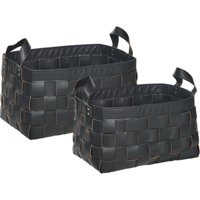 Beliani - Conjunto De 2 Cestas De Almacenaje Hechas A Mano Con Asas De Piel Sintética Negra Sippar Beliani - Conjunto De 2 Cestas De Almacenaje Hechas A Mano Con Asas De Piel Sintética Negra Sippar