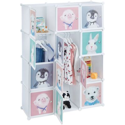 Relaxdays - Armario Modular Infantil, 8 Compartimentos, Puertas Estampado Animales, Estantería Niños, 145x109x37cm, Blanco Relaxdays - Armario Modular Infantil, 8 Compartimentos, Puertas Estampado Animales, Estantería Niños, 145x109x37cm, Blanco