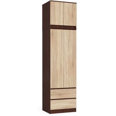 Akord - Armario S60 Con Altillo Wenge 60 Cm 2 Puertas 2 Cajones Frente En Color Roble Sonoma 3 Estantes 60x51x234 Cm Akord - Armario S60 Con Altillo Wenge 60 Cm 2 Puertas 2 Cajones Frente En Color Roble Sonoma 3 Estantes 60x51x234 Cm
