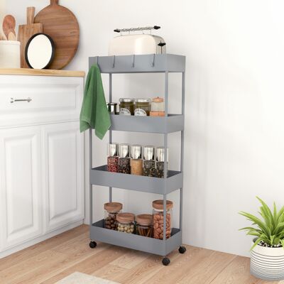 LIIYIELA Carro De Cocina De 4 Niveles Carrito Auxiliar Con Ruedas 4 Cestas Y 4 Ganchos Extraíbles Para Salón 40x19x90 Cm Gris LIIYIELA Carro De Cocina De 4 Niveles Carrito Auxiliar Con Ruedas 4 Cestas Y 4 Ganchos Extraíbles Para Salón 40x19x90 Cm Gris