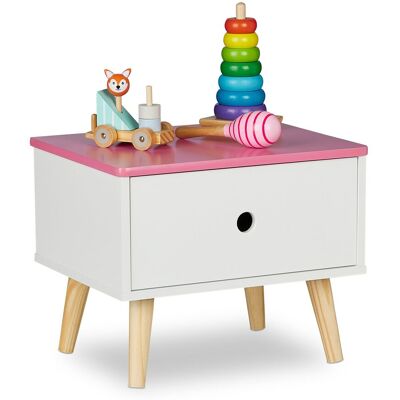 Relaxdays - Mesita Noche Infantil Nórdica, Cajón, 31x38x30cm, Dormitorio, Cajonera Pequeña, Madera Y Mdf, Blanco Y Rosa Relaxdays - Mesita Noche Infantil Nórdica, Cajón, 31x38x30cm, Dormitorio, Cajonera Pequeña, Madera Y Mdf, Blanco Y Rosa