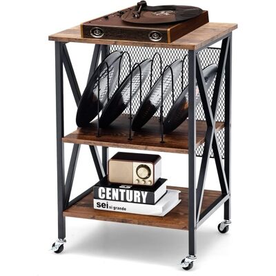 Mesa Auxiliar De 3 Niveles, Mesillas De Noche Soporte De Vinilo Rústico Con 3 Divisores, Estante De Exhibición De Acero & Ruedas Bloqueables Para Sala De Estar, Dormitorio - Costway Mesa Auxiliar De 3 Niveles, Mesillas De Noche Soporte De Vinilo Rústico Con 3 Divisores, Estante De Exhibición De Acero & Ruedas Bloqueables Para Sala De Estar, Dormitorio - Costway