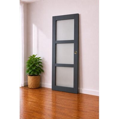 Puerta Corredera Blakeria Gris Antracita Con Vitrina H204 X L93 Cm, Conchas Gd Menuiseries Puerta Corredera Blakeria Gris Antracita Con Vitrina H204 X L93 Cm, Conchas Gd Menuiseries