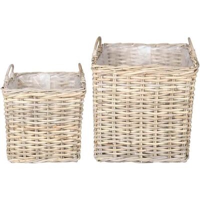 Cesta Para Plantas 2 Uds. Gris Natural Ratán Kubu Vidaxl Cesta Para Plantas 2 Uds. Gris Natural Ratán Kubu Vidaxl