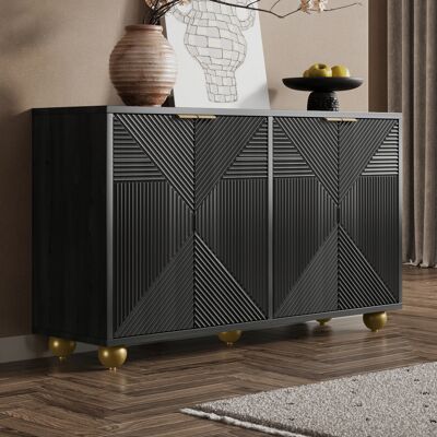 HAUSS SPOLE Aparador De Almacenamiento De 120x35x71,5 Cm Con 4 Puertas Y Estantes Ajustables, Mdf Negro HAUSS SPOLE Aparador De Almacenamiento De 120x35x71,5 Cm Con 4 Puertas Y Estantes Ajustables, Mdf Negro