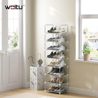 Zapatero De 8 Niveles Con Estructura Metálica Estable, 41 X 28 X 140 Cm, Color Gris - Woltu Zapatero De 8 Niveles Con Estructura Metálica Estable, 41 X 28 X 140 Cm, Color Gris - Woltu