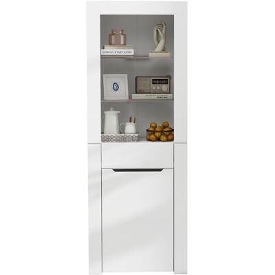 STILVORA Vitrina Con 1 Puerta, 1 Cajón Y 2 Estantes, Led Controlada Por App, Blanco Brillo, En Tablero Aglomerado, 60×35,5×165 Cm STILVORA Vitrina Con 1 Puerta, 1 Cajón Y 2 Estantes, Led Controlada Por App, Blanco Brillo, En Tablero Aglomerado, 60×35,5×165 Cm