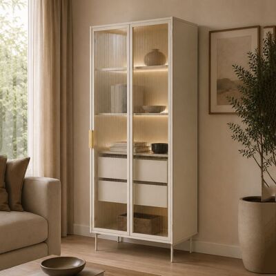 DMORA Vitrina Lafafasa, Mueble Expositor 4 Estantes, 2 Cajones, 2 Puertas, 92x39x195h Cm Beige Cashmere DMORA Vitrina Lafafasa, Mueble Expositor 4 Estantes, 2 Cajones, 2 Puertas, 92x39x195h Cm Beige Cashmere