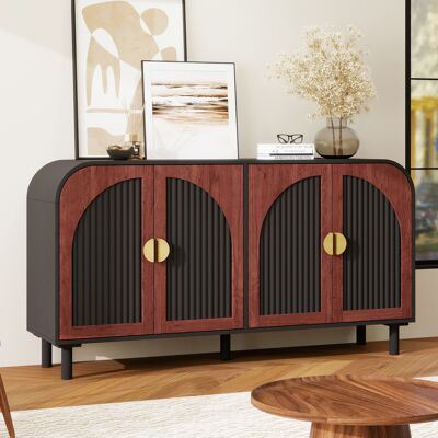 BEAOK Aparador De Aglomerado Negro Y Nogal Oscuro 150x40x80 Cm, 4 Puertas, Baldas Regulables, Bisagras De Cierre Suave BEAOK Aparador De Aglomerado Negro Y Nogal Oscuro 150x40x80 Cm, 4 Puertas, Baldas Regulables, Bisagras De Cierre Suave