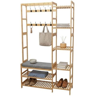 Relaxdays Perchero, Banco, Zapatero, 15 Ganchos, 5 Estantes, 175 X 104 X 30 Cm, Bambú, Natural Relaxdays Perchero, Banco, Zapatero, 15 Ganchos, 5 Estantes, 175 X 104 X 30 Cm, Bambú, Natural