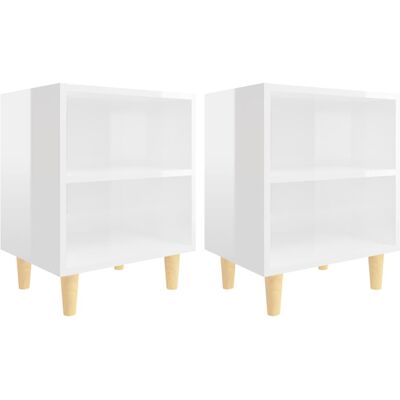 Vidaxl - Mesitas De Noche Patas Madera 2 Uds Blanco Brillo 40x30x50 Cm Vidaxl - Mesitas De Noche Patas Madera 2 Uds Blanco Brillo 40x30x50 Cm