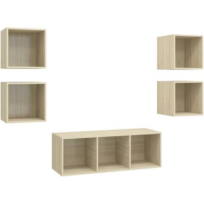 Muebles De Pared De Tv 5 Pzas Madera Contrachapada Color Roble Vidaxl Muebles De Pared De Tv 5 Pzas Madera Contrachapada Color Roble Vidaxl