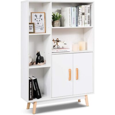 Costway - Armario De Consola Blanco Aparador Con Puerta Y Compartimentos Estantería Librería De Madera Estante Lateral Para Hogar Oficina Salón Costway - Armario De Consola Blanco Aparador Con Puerta Y Compartimentos Estantería Librería De Madera Estante Lateral Para Hogar Oficina Salón
