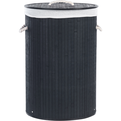 BELIANI Cesta De Madera De Bambú Negro Blanco 60 Cm Multifuncional Tapa Asas Sannar BELIANI Cesta De Madera De Bambú Negro Blanco 60 Cm Multifuncional Tapa Asas Sannar