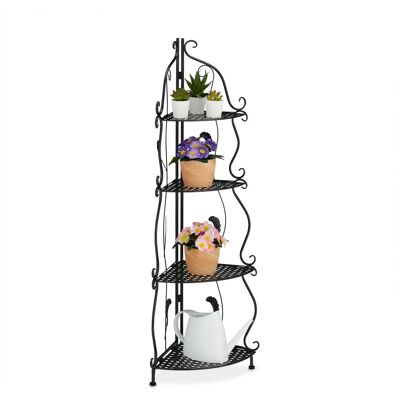 Relaxdays - Estantería Esquinera 4 Baldas, Librería Metal, 113x30x30 Cm, Plantas, Flores, Adornos, Estilo Vintage, Negro Relaxdays - Estantería Esquinera 4 Baldas, Librería Metal, 113x30x30 Cm, Plantas, Flores, Adornos, Estilo Vintage, Negro