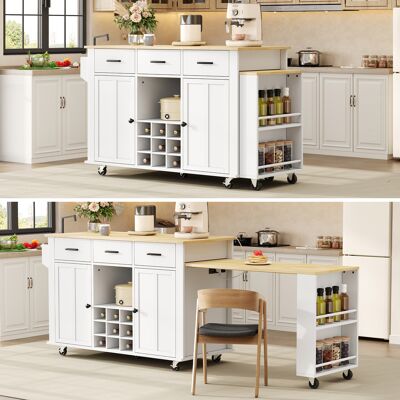 KELLANY Isla De Cocina Con Superficie De Trabajo Extensible, Carrito De Cocina Con Espacio De Almacenamiento, 136(223)x50x93cm Isla De Cocina Móvil Con 3 Cajones, Estante Para Vino, Enchufe Con Usb Y 7 Ruedas KELLANY Isla De Cocina Con Superficie De Trabajo Extensible, Carrito De Cocina Con Espacio De Almacenamiento, 136(223)x50x93cm Isla De Cocina Móvil Con 3 Cajones, Estante Para Vino, Enchufe Con Usb Y 7 Ruedas