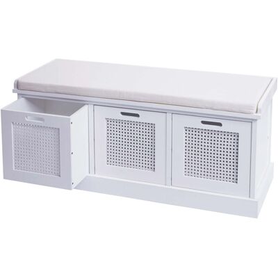 DÉCOSHOP26 Banco Banco De Madera De Paulownia Blanca Y Mdf Con Cojín Blanco Y Cajas De Almacenaje 47x110x40cm Ban04052 DÉCOSHOP26 Banco Banco De Madera De Paulownia Blanca Y Mdf Con Cojín Blanco Y Cajas De Almacenaje 47x110x40cm Ban04052
