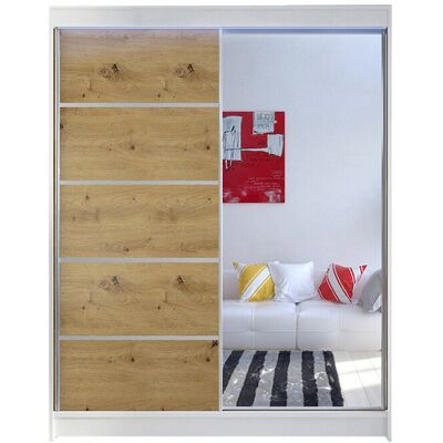 MIRJAN24 Armario Closico 143, Blanco + Roble Artisan, 200x150x58cm, Puertas De Armario: Correderas, Número De Estantes: 5, Led MIRJAN24 Armario Closico 143, Blanco + Roble Artisan, 200x150x58cm, Puertas De Armario: Correderas, Número De Estantes: 5, Led