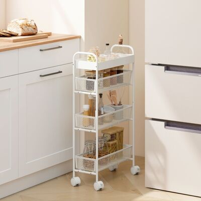 Mueble Auxiliar Con Ruedas 3 Cestas Metal Blanco Okmyhome Mueble Auxiliar Con Ruedas 3 Cestas Metal Blanco Okmyhome