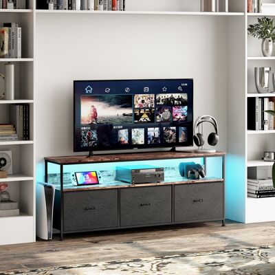 TANANT Mueble De Tv 137 Cm - Con 3 Cajones De Tela Marrón, Mueble De Tv Moderno Con Iluminación Led, Estructura De Metal, Patas Regulables En Altura, Mueble De Tv Moderno - Marrón TANANT Mueble De Tv 137 Cm - Con 3 Cajones De Tela Marrón, Mueble De Tv Moderno Con Iluminación Led, Estructura De Metal, Patas Regulables En Altura, Mueble De Tv Moderno - Marrón