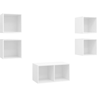 Juego De Mueble Para Tv De 5 Piezas Madera Contrachapada Blanco Vidaxl Juego De Mueble Para Tv De 5 Piezas Madera Contrachapada Blanco Vidaxl