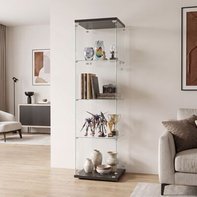 SOLKVUNZA Vitrina De Cristal 42.5x36.5x164 Cm Para Salón Y Oficina - Armario Expositor De 4 Niveles Con Cerradura, Vidrio Templado Y Metal, Estilo Moderno - Negro SOLKVUNZA Vitrina De Cristal 42.5x36.5x164 Cm Para Salón Y Oficina - Armario Expositor De 4 Niveles Con Cerradura, Vidrio Templado Y Metal, Estilo Moderno - Negro