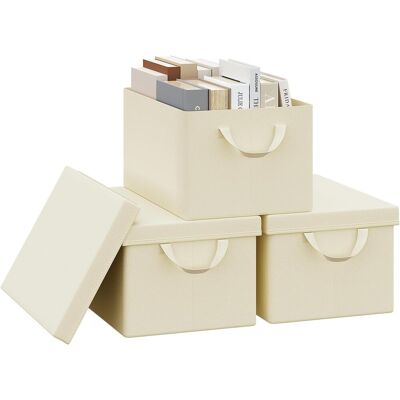 Set De 3 Cajas De Almacenamiento Cesta Contenedora Plegable Cesta Con Asas Tela Crema 51l - Woltu Set De 3 Cajas De Almacenamiento Cesta Contenedora Plegable Cesta Con Asas Tela Crema 51l - Woltu