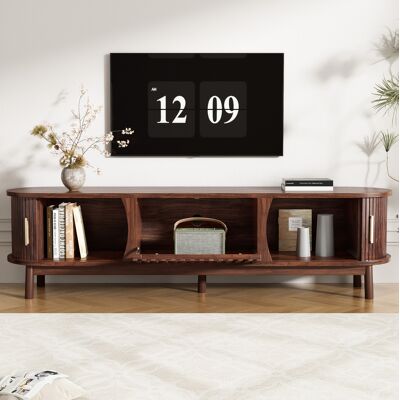 BEAOK Mueble Para Tv De Mdf Marrón 165x39,5x46 Cm, Con Puertas Correderas Y Puerta Abatible, 3 Compartimentos, Hasta 65 Pulgadas BEAOK Mueble Para Tv De Mdf Marrón 165x39,5x46 Cm, Con Puertas Correderas Y Puerta Abatible, 3 Compartimentos, Hasta 65 Pulgadas