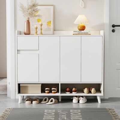 JHY DESIGN Aparador/cómoda/zapatero Con Espacio De Almacenamiento, 4 Puertas Y 1 Cajón Con Estante Ajustable, Color Blanco, Dimensiones: 120 X 99 X 35 Cm JHY DESIGN Aparador/cómoda/zapatero Con Espacio De Almacenamiento, 4 Puertas Y 1 Cajón Con Estante Ajustable, Color Blanco, Dimensiones: 120 X 99 X 35 Cm