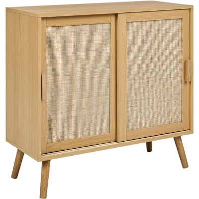 BELIANI Aparador De Ratán Madera Clara 80 X 35 Cm 2 Puertas Estantes Patas Madera Hodgen BELIANI Aparador De Ratán Madera Clara 80 X 35 Cm 2 Puertas Estantes Patas Madera Hodgen