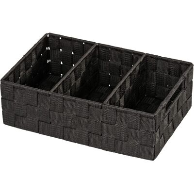 OEM Organizador De Baño Adria Con Asas, Caja De Almacenamiento Con 3 Compartimentos, Plástico Tejido, Polipropileno, Dimensiones: 32 X 10 X 21 Cm, Color: Negro. OEM Organizador De Baño Adria Con Asas, Caja De Almacenamiento Con 3 Compartimentos, Plástico Tejido, Polipropileno, Dimensiones: 32 X 10 X 21 Cm, Color: Negro.