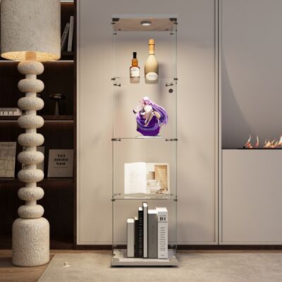 TANANT Vitrina De Vidrio Con Iluminación Led 164 Cm - 4 Capas De Tabiques, 1 Puerta, Biblioteca Antigua Con Soporte, Estante Para Vino - Adecuada Para Salón, Dormitorio, Blanco TANANT Vitrina De Vidrio Con Iluminación Led 164 Cm - 4 Capas De Tabiques, 1 Puerta, Biblioteca Antigua Con Soporte, Estante Para Vino - Adecuada Para Salón, Dormitorio, Blanco