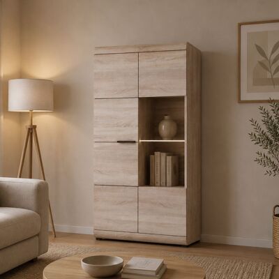 Vitrina Dmora, Mueble Expositor 6 Estantes, 2 Puertas, Con Led Esquinas Redondeadas, 80x37x158h Cm Roble Marrón Vitrina Dmora, Mueble Expositor 6 Estantes, 2 Puertas, Con Led Esquinas Redondeadas, 80x37x158h Cm Roble Marrón