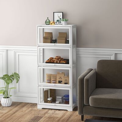PZCC Vitrina Para Salón, Aparador, Mueble De Almacenamiento De 4 Niveles Con Puertas Abatibles, 59 X 30 X 139 Cm, Blanco PZCC Vitrina Para Salón, Aparador, Mueble De Almacenamiento De 4 Niveles Con Puertas Abatibles, 59 X 30 X 139 Cm, Blanco