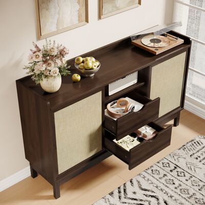 STILVORA Aparador Con 2 Puertas Correderas Y 2 Cajones, Estantes Ajustables, Estilo Retro, En Tablero De Partículas, Natural, 150×39,5×80 Cm STILVORA Aparador Con 2 Puertas Correderas Y 2 Cajones, Estantes Ajustables, Estilo Retro, En Tablero De Partículas, Natural, 150×39,5×80 Cm